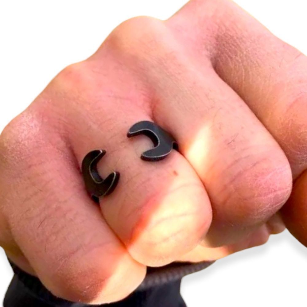 Black Double Wrench Head Stainless Steel Motorcycle Biker Open Band Cuff Ring